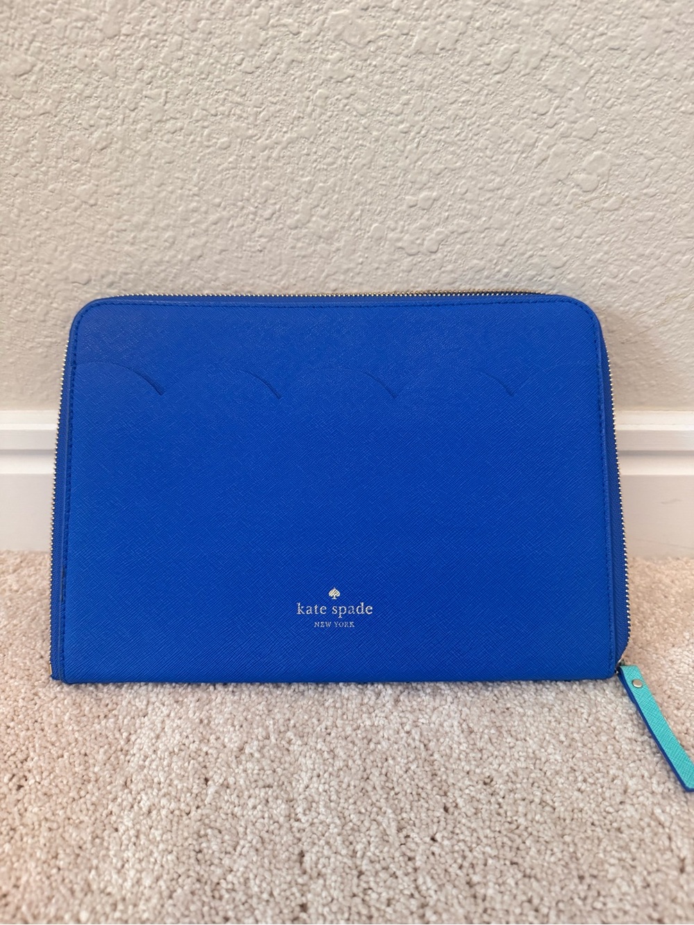 kate spade cobalt blue zip folio with gold hardware